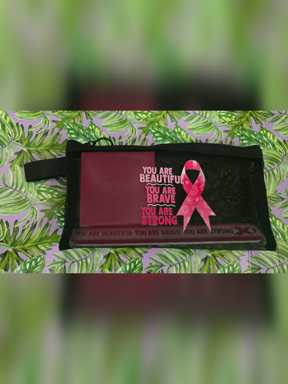 Breast Cancer Awareness Black Zippered Mesh Pouch 3 Pcs Gift Set. New